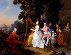 An Elegant Party In The Countryside With A Lady Playing The Harp And A Gentleman Playing The Guitar