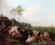 A Summer Landscape With Cows And Sheep By A Pool