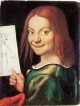 Read headed Youth Holding A Drawing