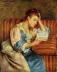 Mrs Duffee Seated on a Striped Sofa Reading