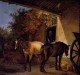 A Barnyard With two Plough Horses