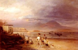 Fishermen With The Bay Of Naples And Vesuvius Beyond