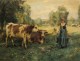 A Milk Maid with Cows and Sheep