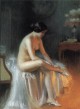A nude by firelight