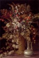 Dried Summer Flowers And Grasses In An Ornamental Stone Vase By A Coffee Pot