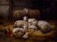 Sheep And Chickens In A Farm Interior