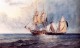 A Man O War And Pirate Ship At Full Sail On Open Seas