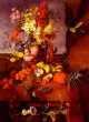Vase De Fleurs Et Fruits Exotiques Sur Une Balustrade