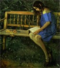 Portrait of Natasha Nesterova , on the garden bench, Mikhail Nesterov, 1914