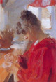 Marie in red dress, 1890