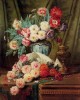 Carlier Max Still Life Of Roses And Other Flowers On A Draped Table